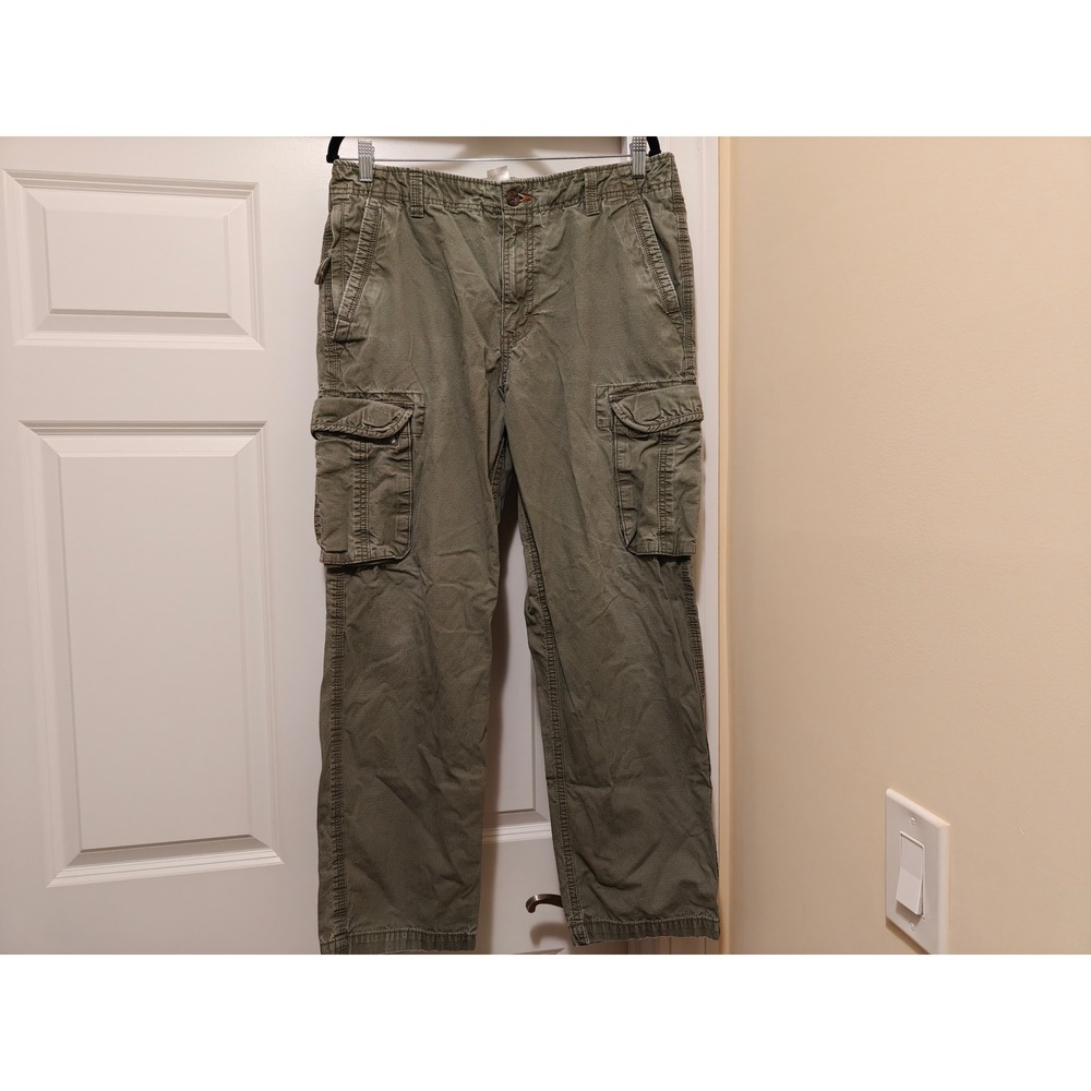 Outdoor Life Mens Olive Green Cotton Cargo Pants Straight Leg 34x32 Utility
